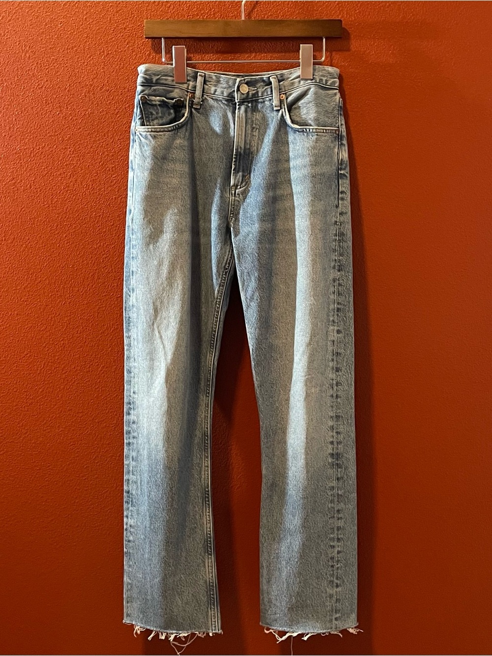 Agolde Women’s Cherie Organic Cotton Light Wash Straight Leg Frayed Raw Hem Jean